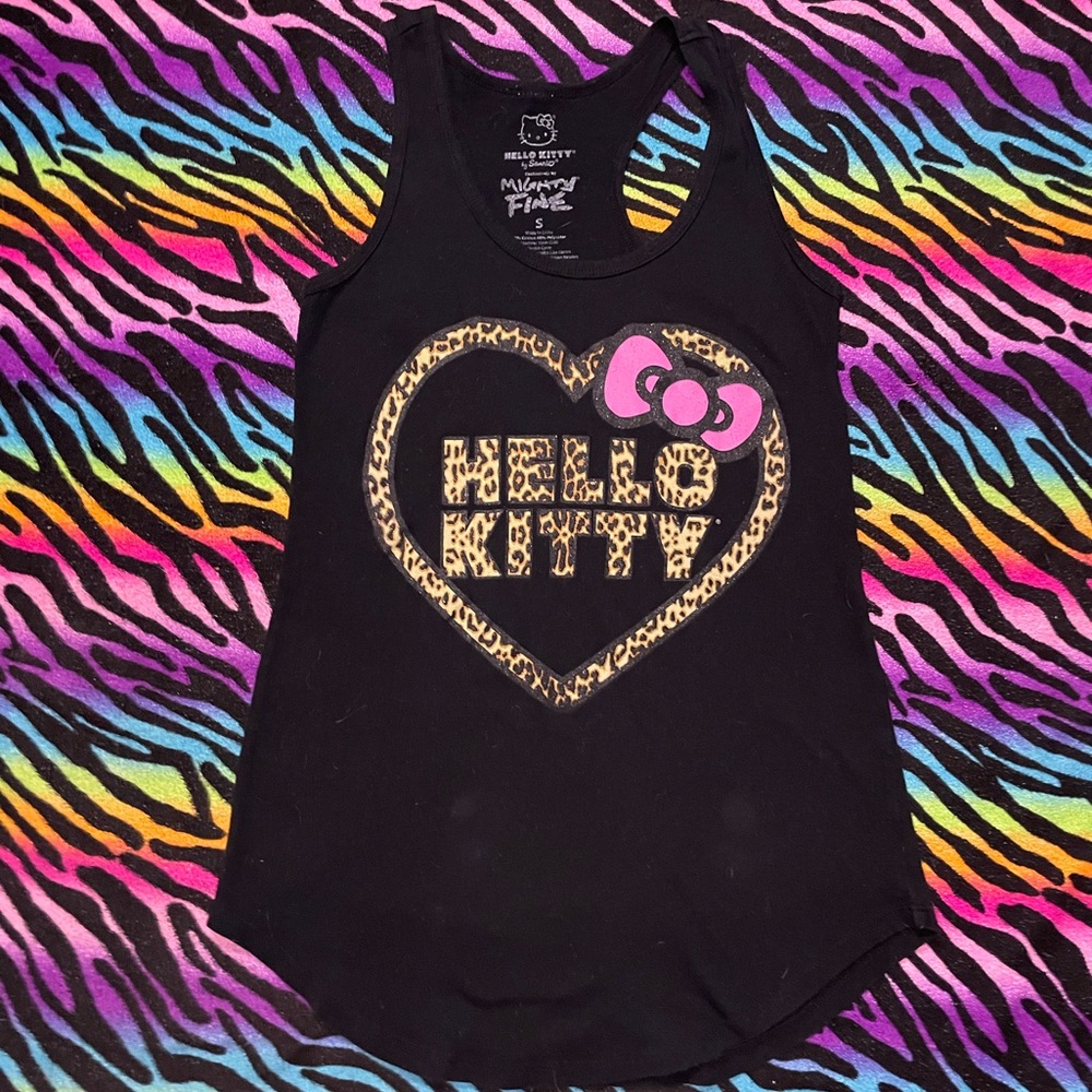 Mighty Fine Rare Black Hello Kitty Leopard Heart Muscle Tank with Pink Bow